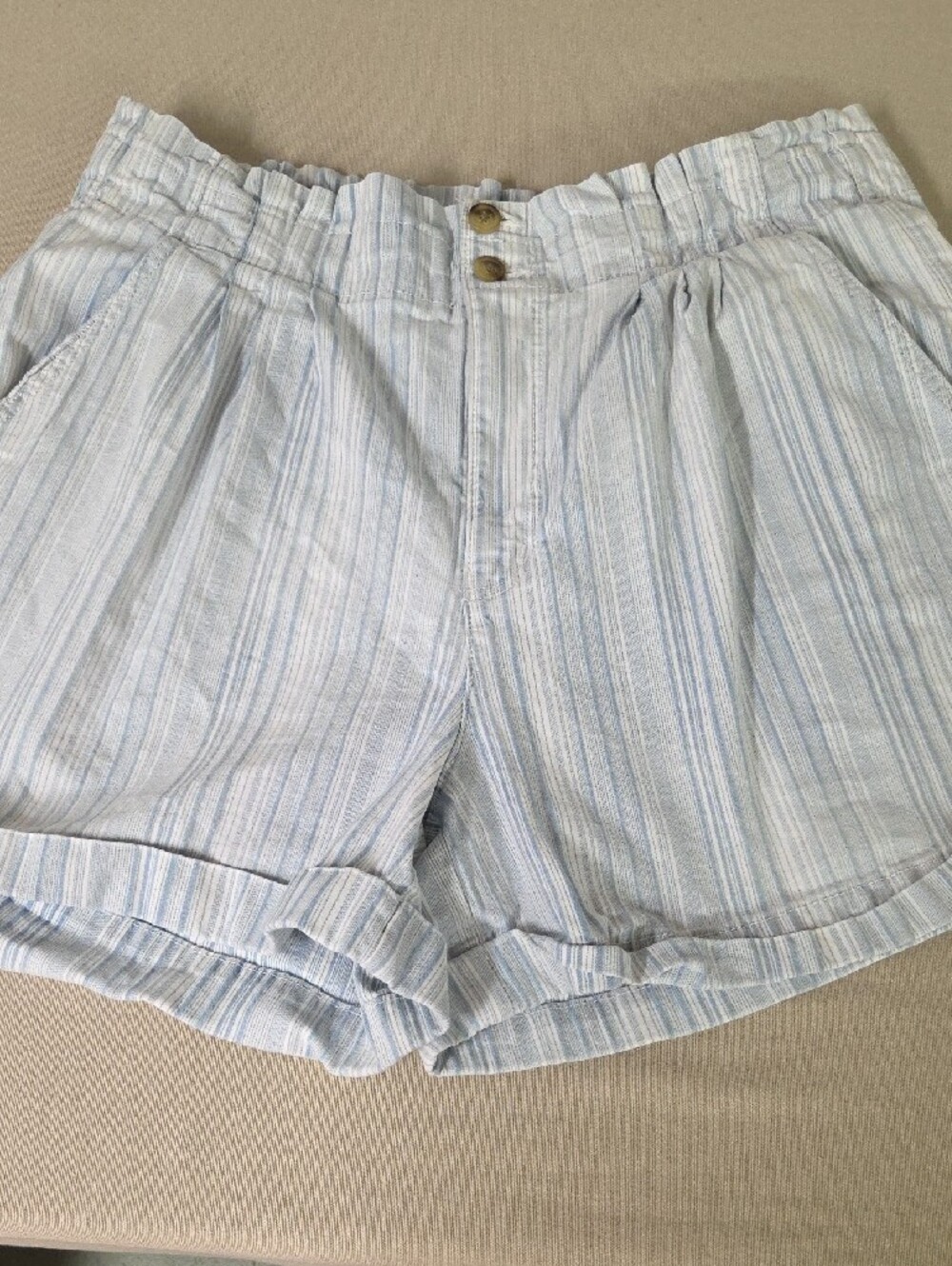 American Eagle Outfitters Light Blue & White Striped High-Waist Shorts Size 18 - Picture 3 of 7